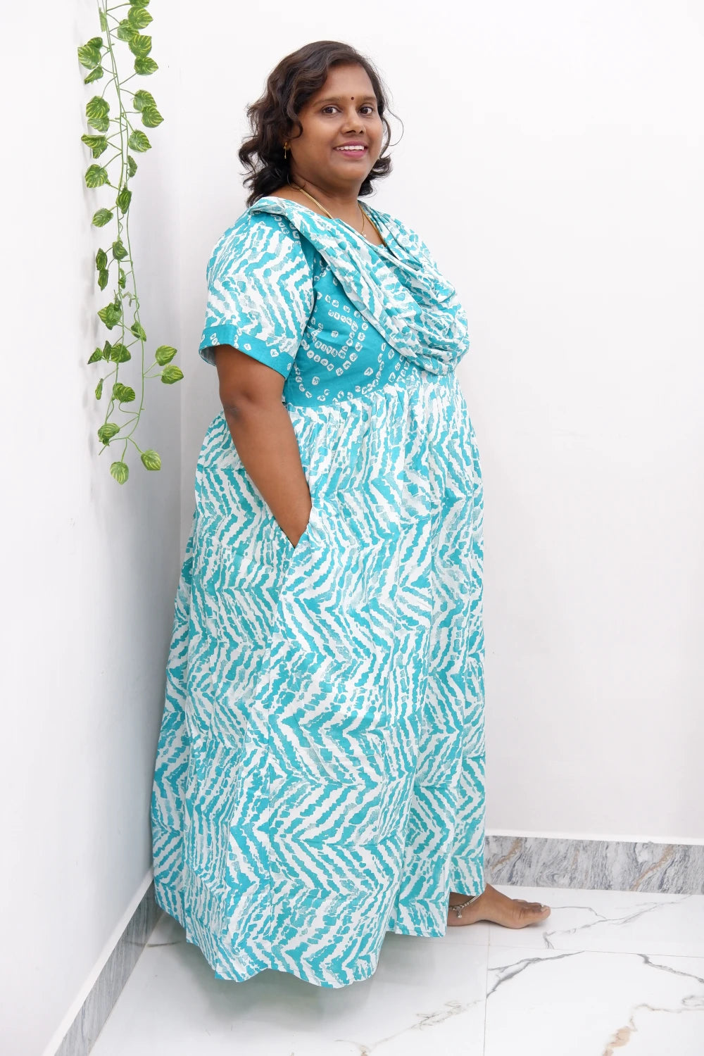 Shawl Draped Cotton Frock Nighty – Soft & Breezy