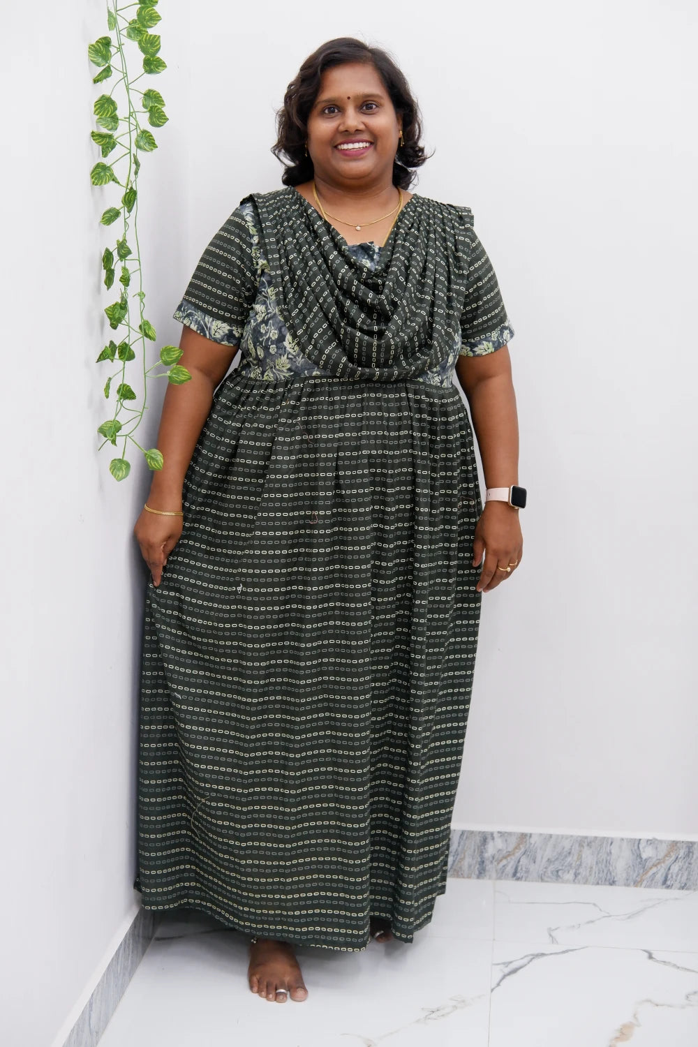 Shawl Draped Cotton Frock Nighty – Soft & Breezy