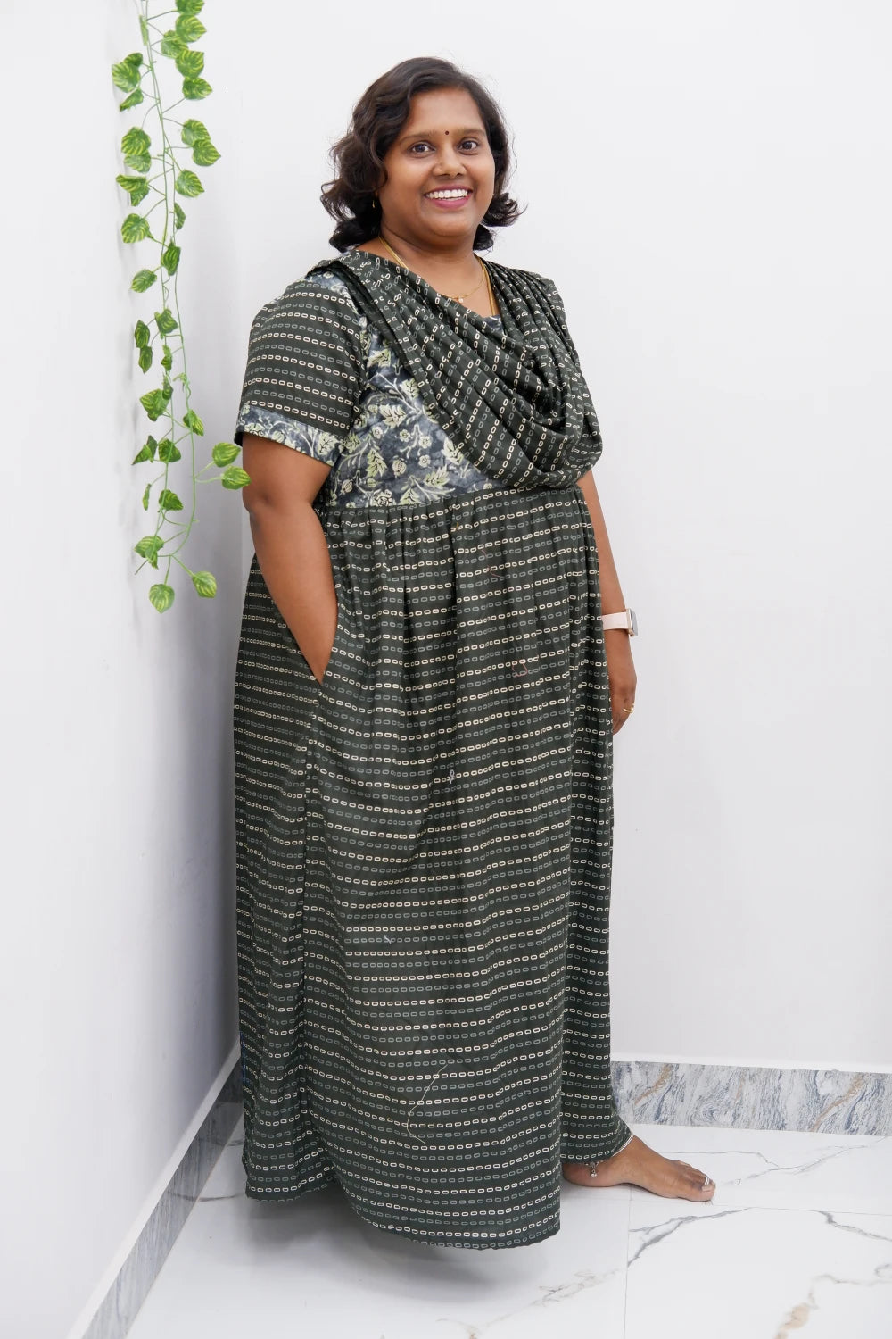 Shawl Draped Cotton Frock Nighty – Soft & Breezy