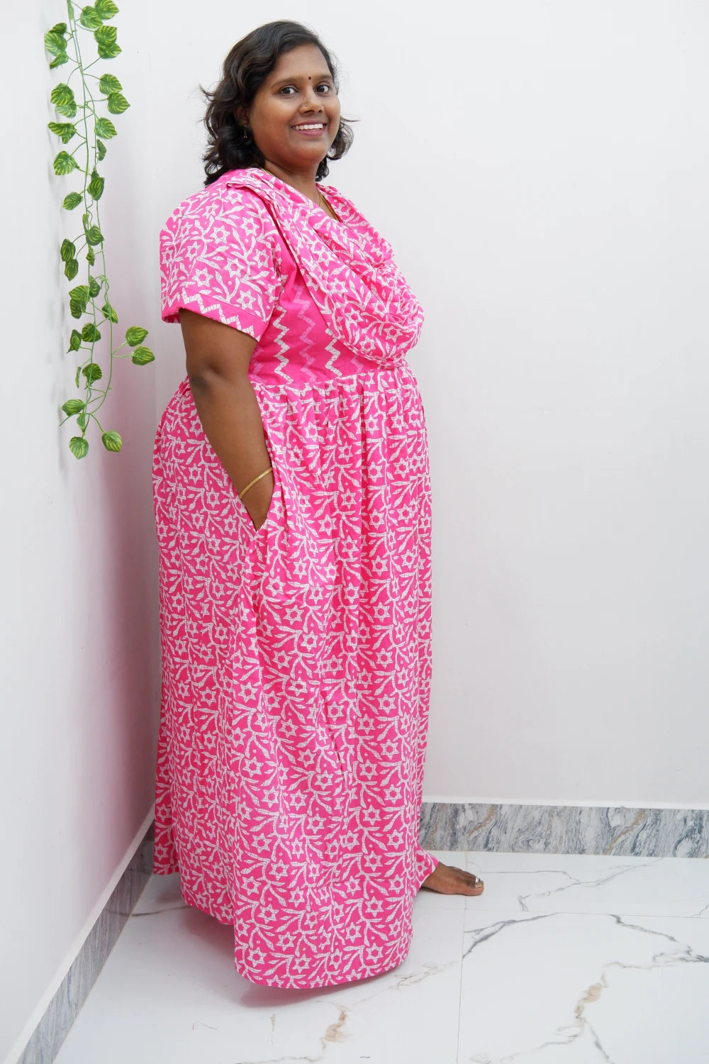 Shawl Draped Cotton Frock Nighty – Soft & Breezy