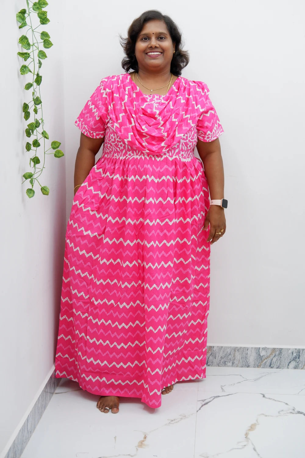 Shawl Draped Cotton Frock Nighty – Soft & Breezy