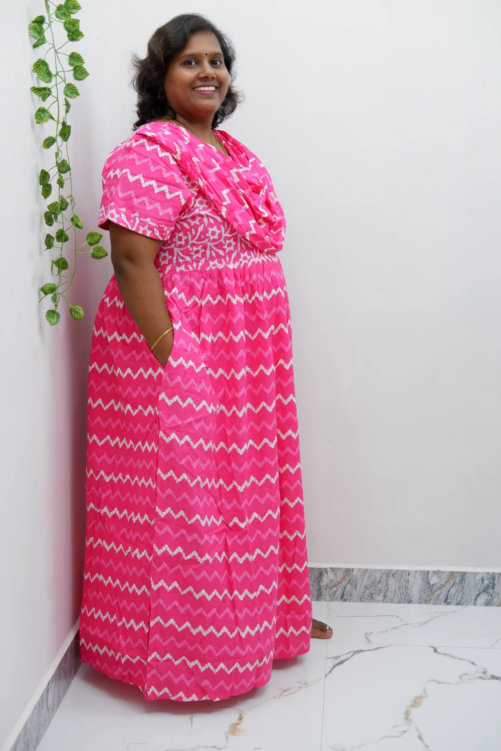 Shawl Draped Cotton Frock Nighty – Soft & Breezy