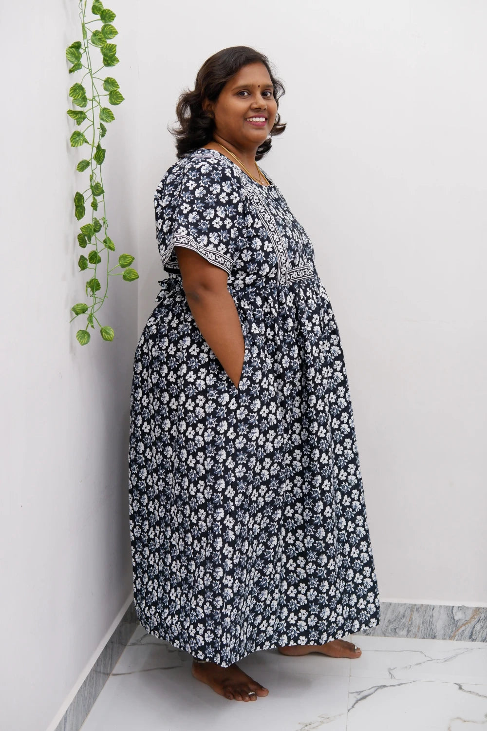 Midi Frock with Back Knot & Front Zip Jyothi Cotton Nighty
