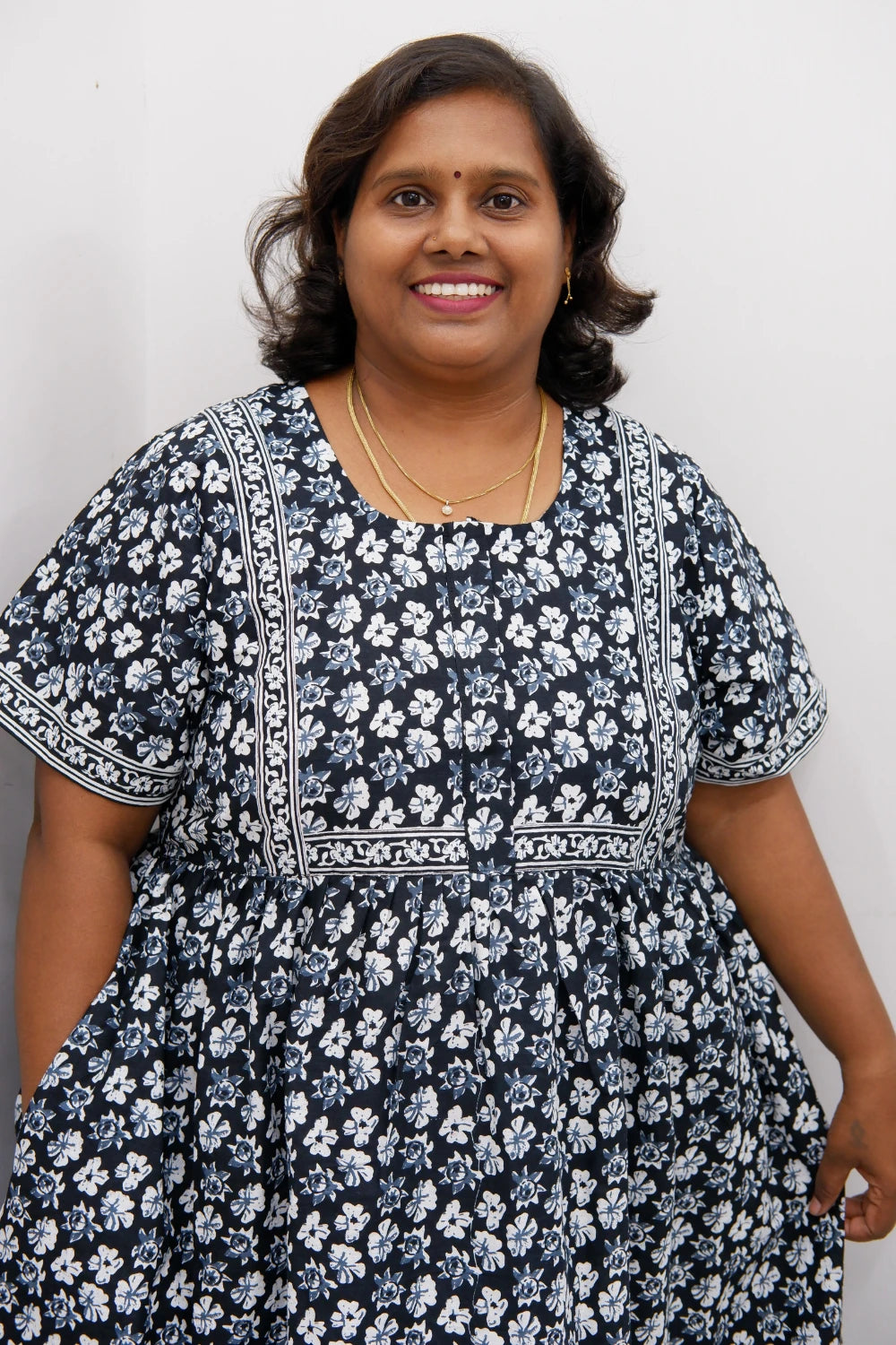 Midi Frock with Back Knot & Front Zip Jyothi Cotton Nighty