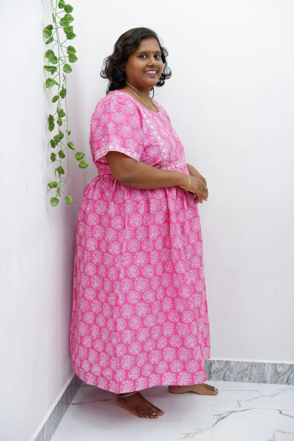 Midi Frock with Back Knot & Front Zip Jyothi Cotton Nighty