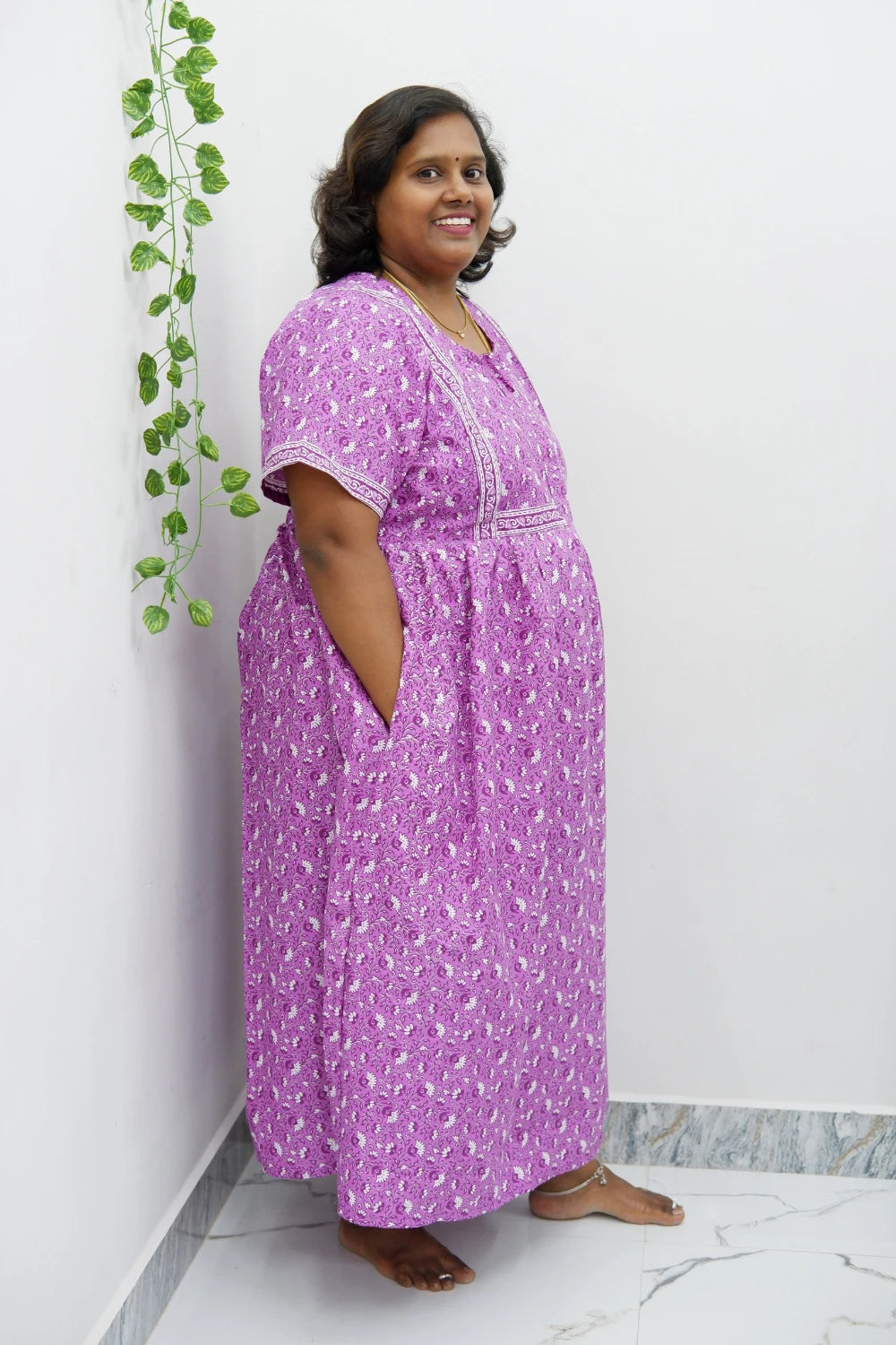 Midi Frock with Back Knot & Front Zip Jyothi Cotton Nighty