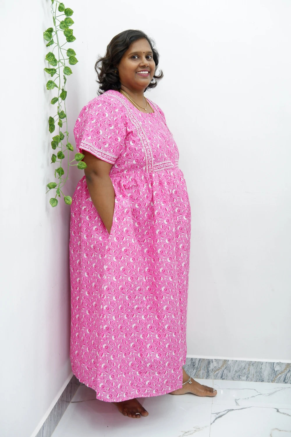 Midi Frock with Back Knot & Front Zip Jyothi Cotton Nighty