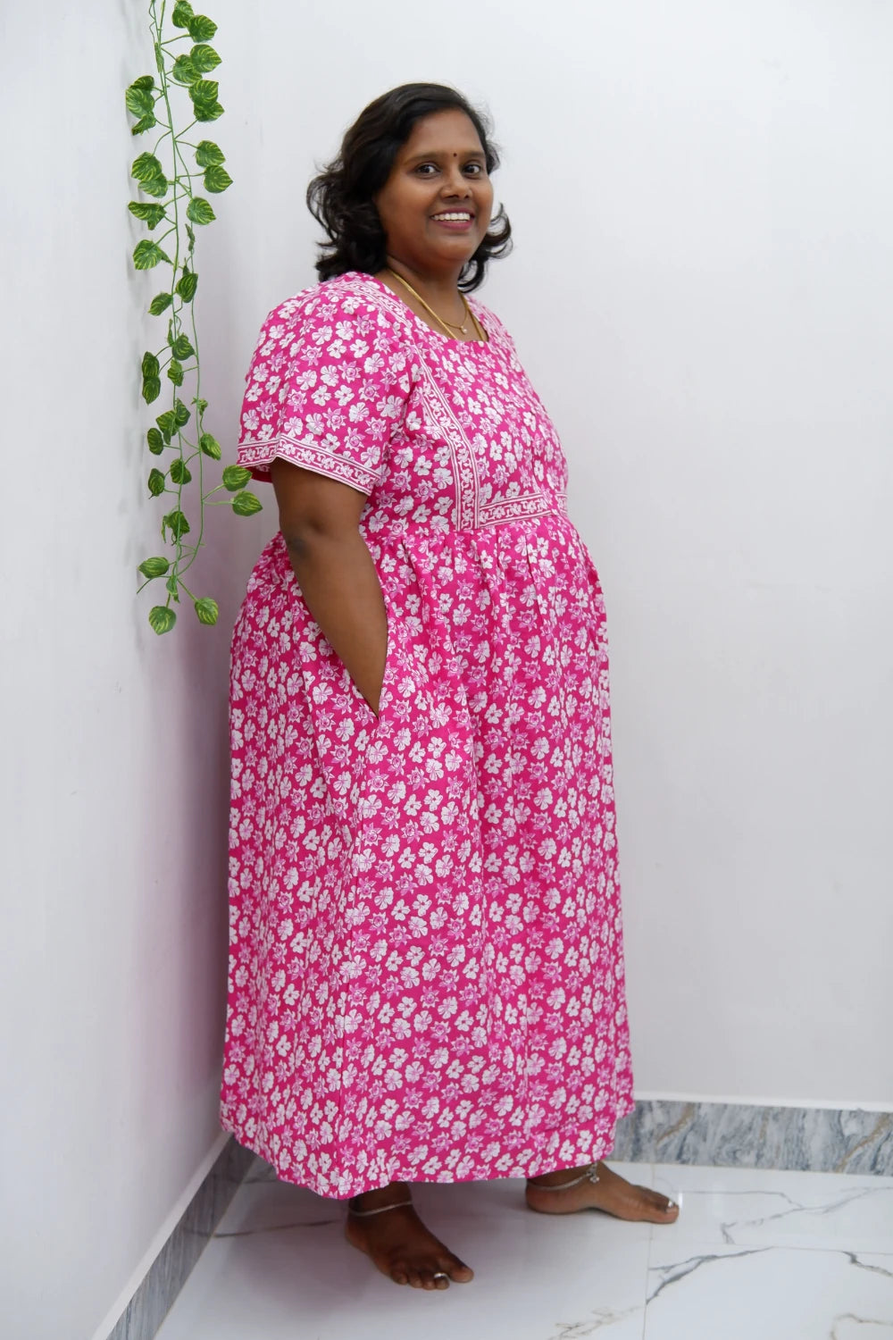 Midi Frock with Back Knot & Front Zip Jyothi Cotton Nighty
