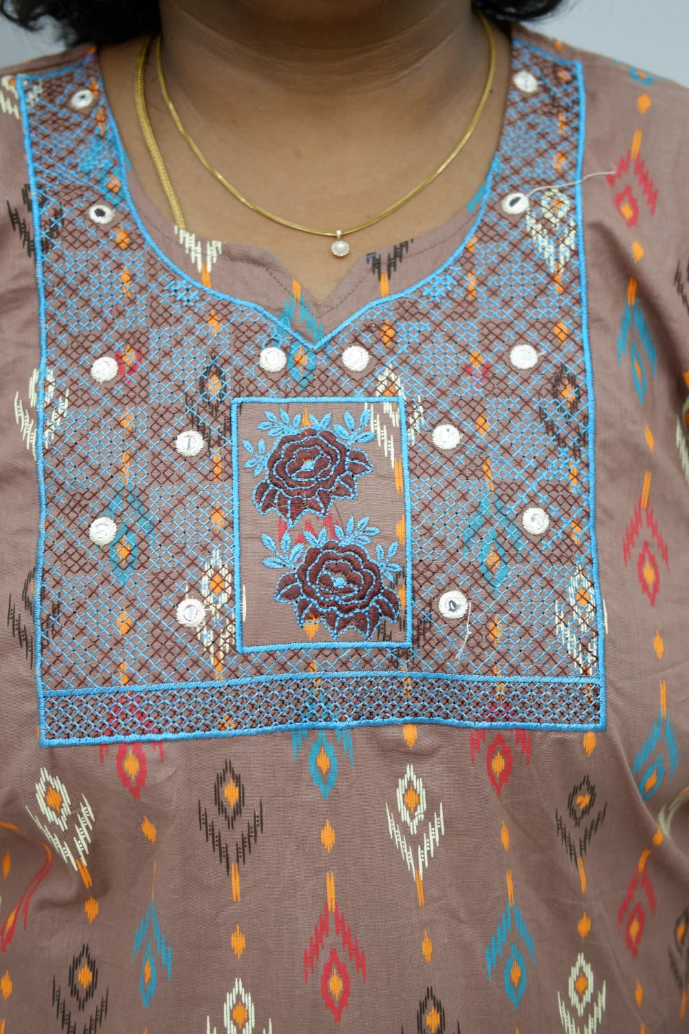 Mirror Work Cotton Nighty with Elegant Embroidery – Soft & Stylish
