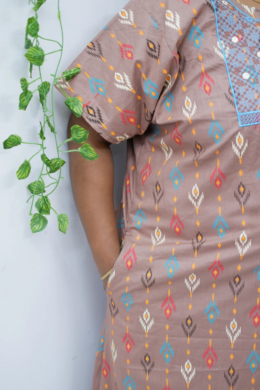 Mirror Work Cotton Nighty with Elegant Embroidery – Soft & Stylish