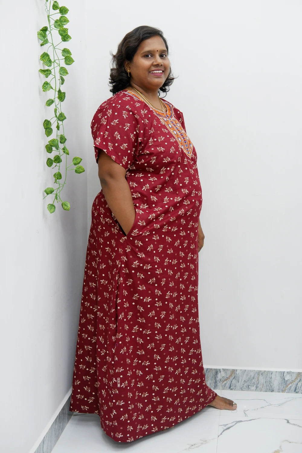 Mirror Work Cotton Nighty with Elegant Embroidery – Soft & Stylish