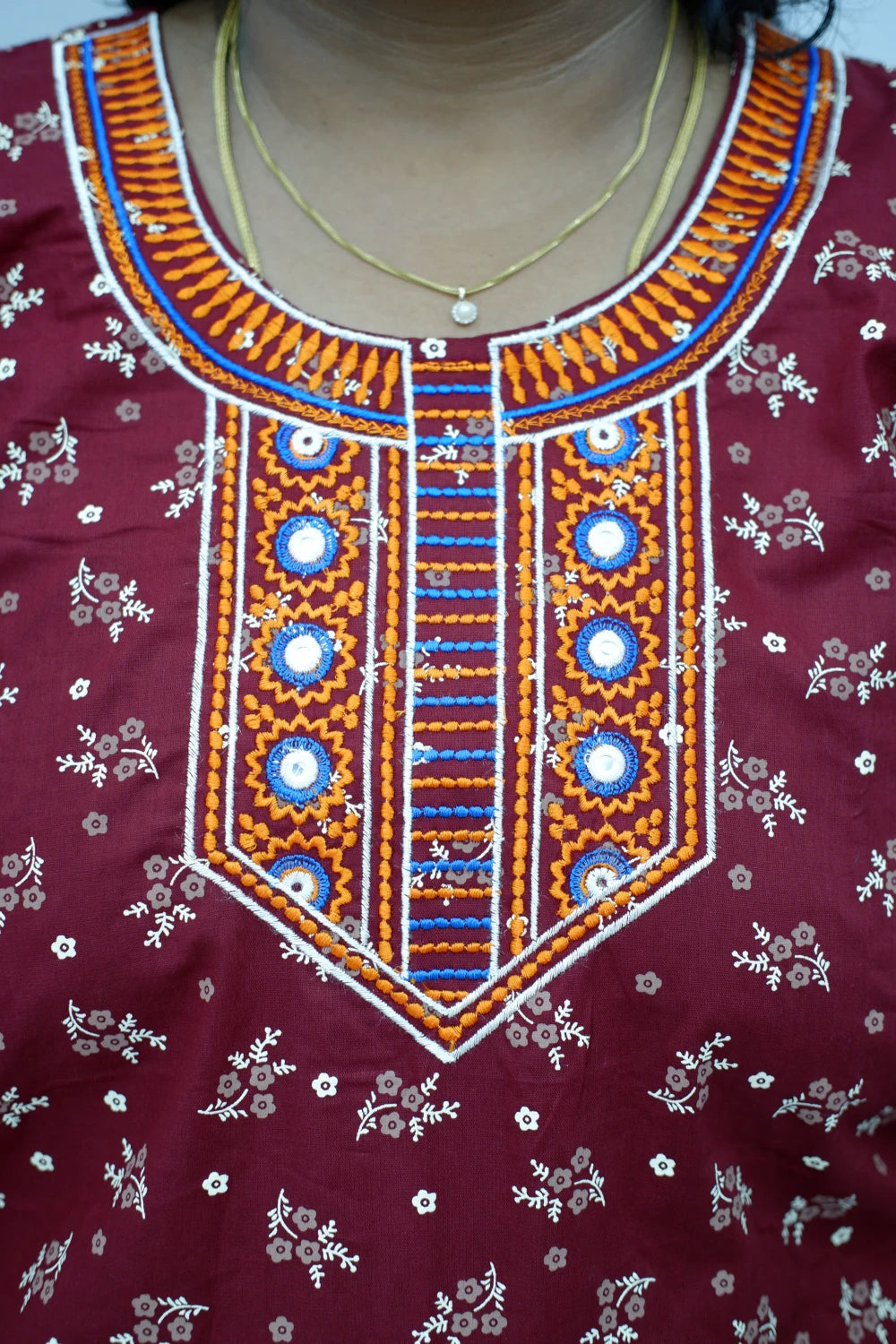 Mirror Work Cotton Nighty with Elegant Embroidery – Soft & Stylish
