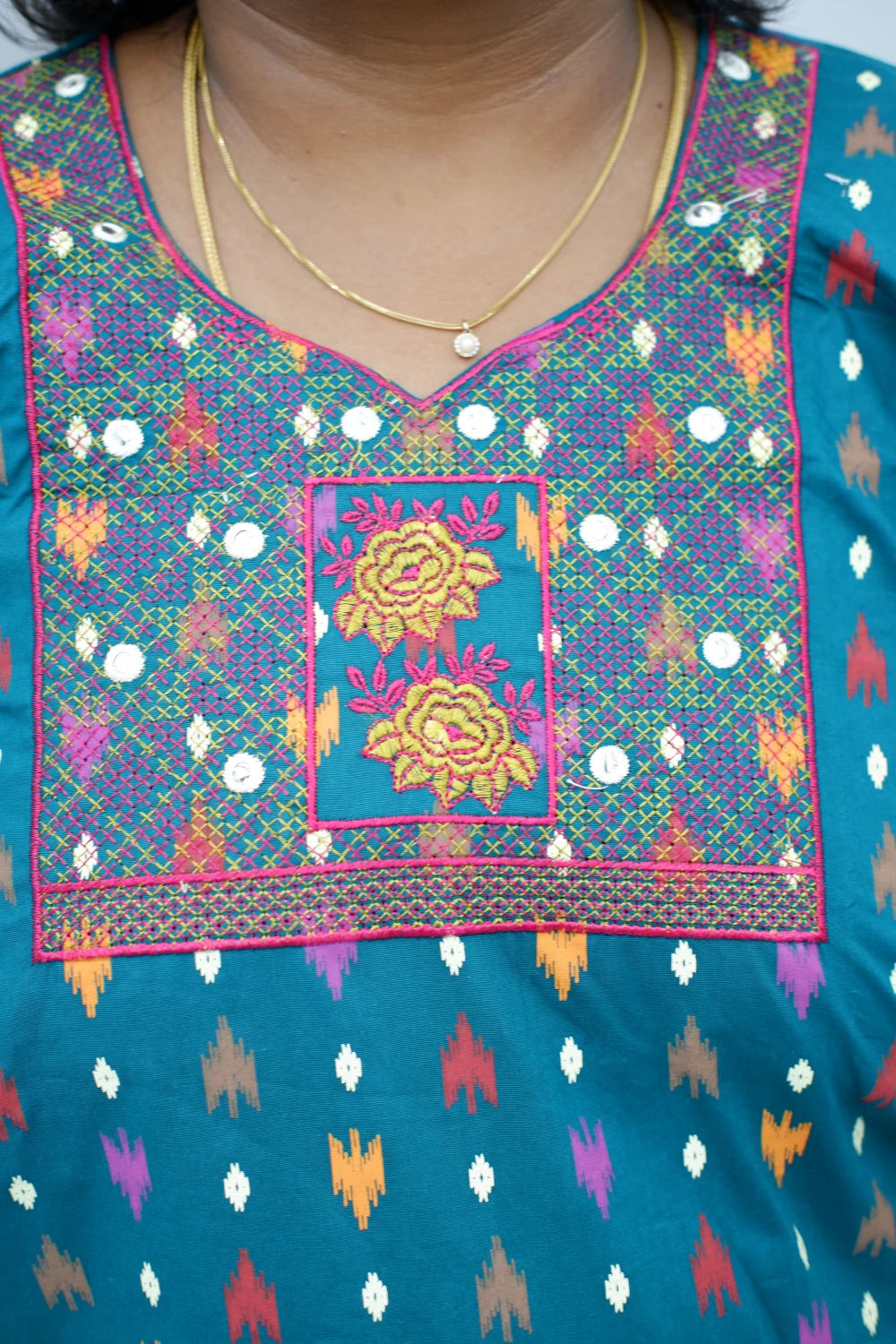 Mirror Work Cotton Nighty with Elegant Embroidery – Soft & Stylish