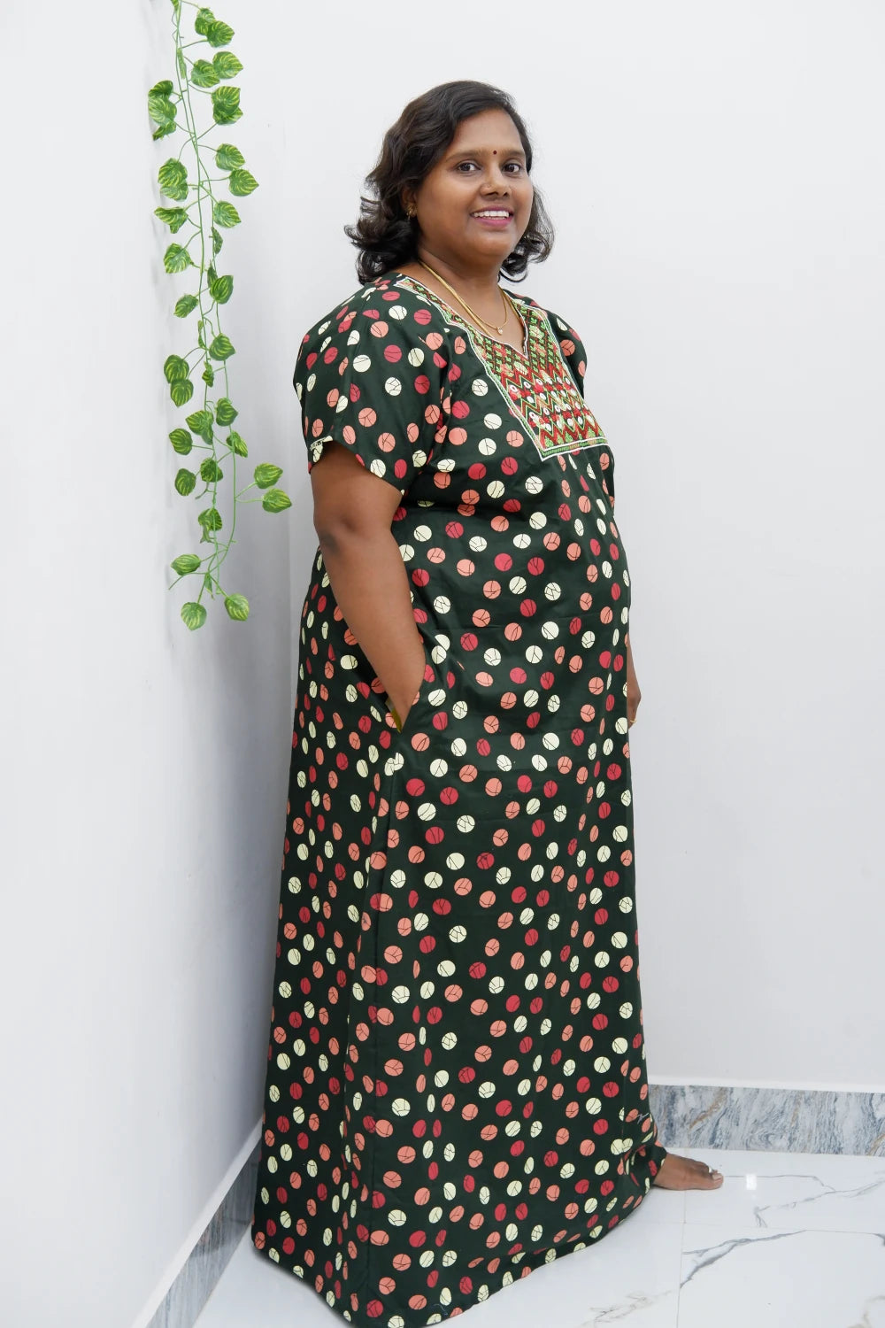 Mirror Work Cotton Nighty with Elegant Embroidery – Soft & Stylish