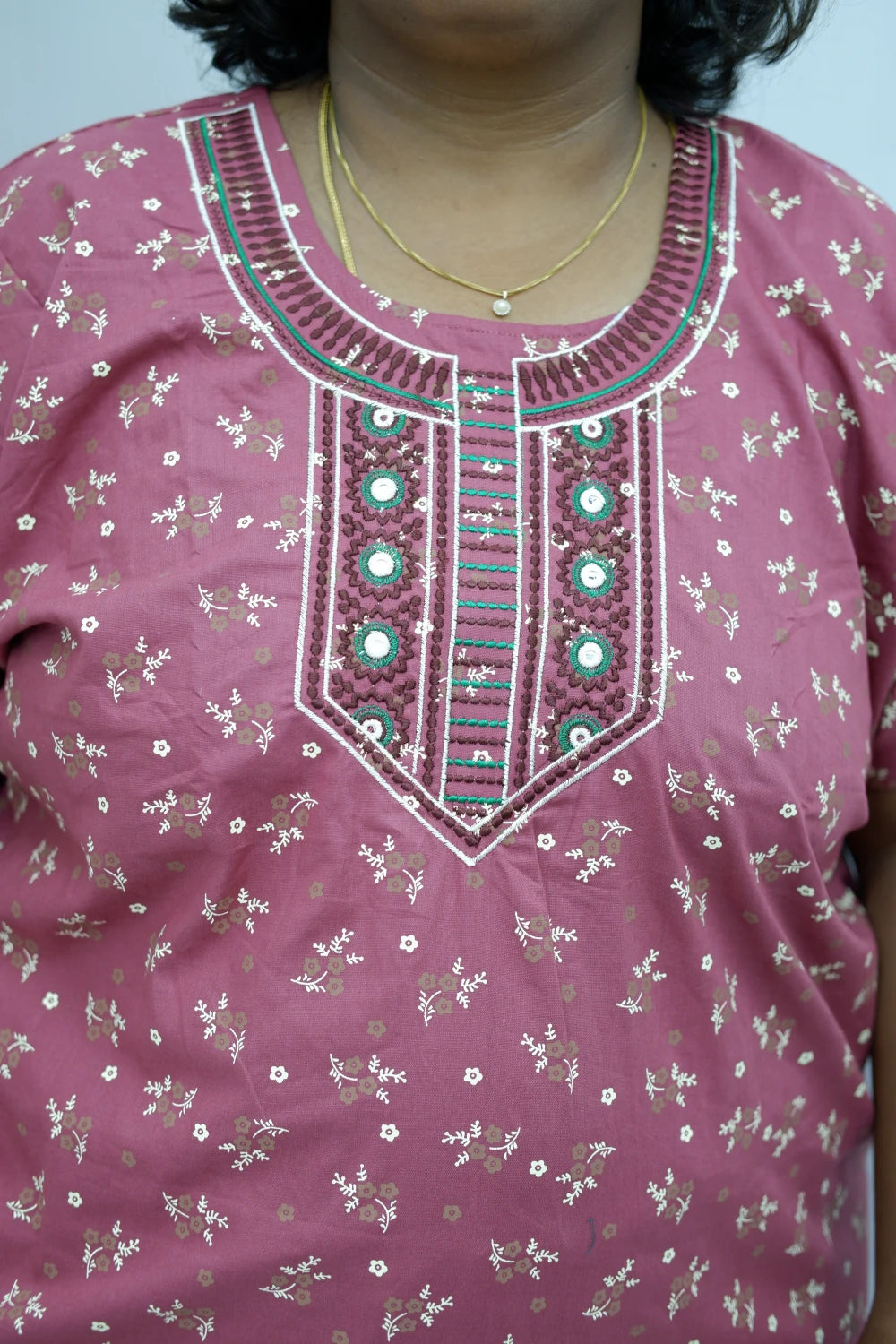 Mirror Work Cotton Nighty with Elegant Embroidery – Soft & Stylish