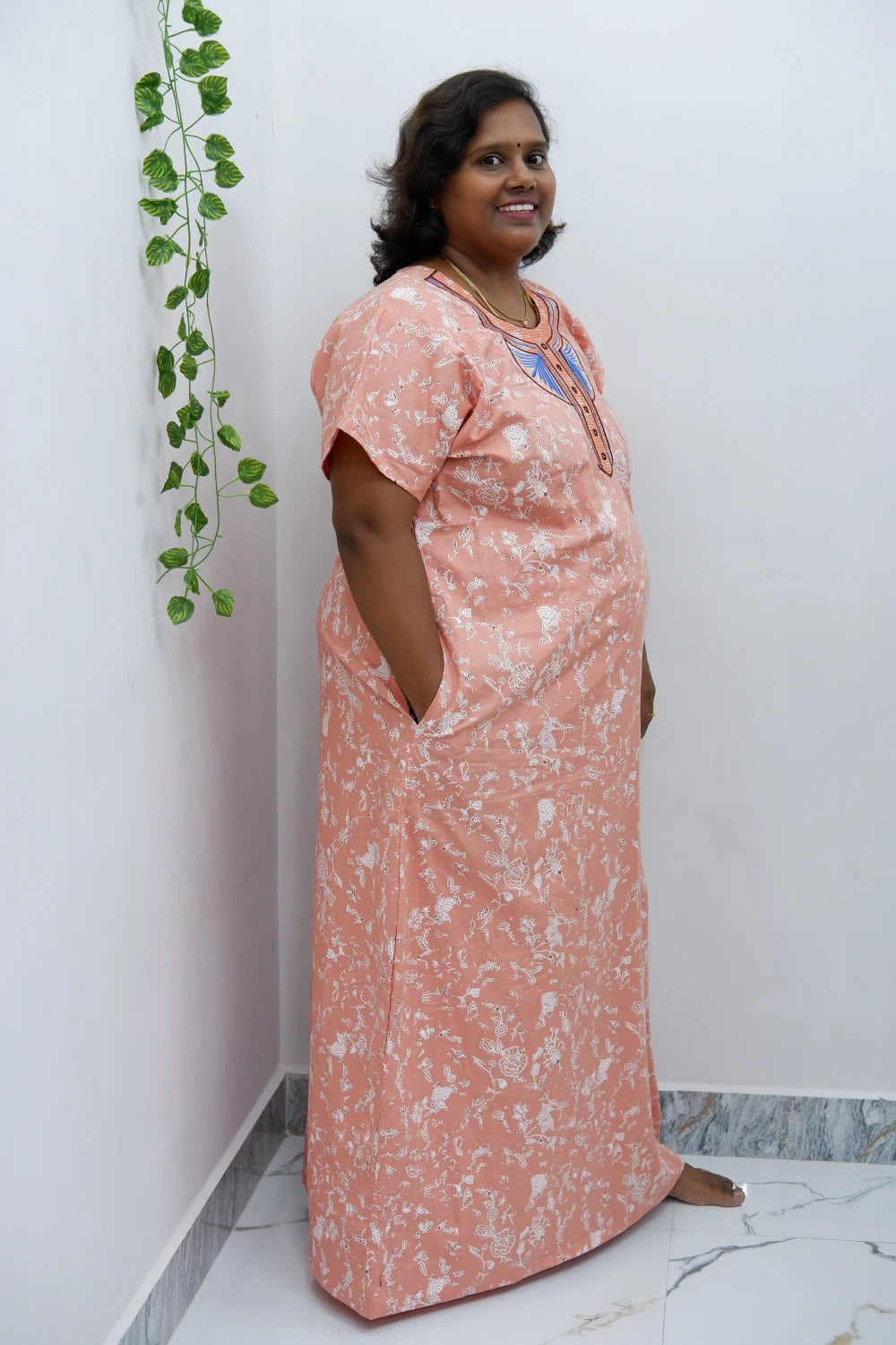 Mirror Work Cotton Nighty with Elegant Embroidery – Soft & Stylish