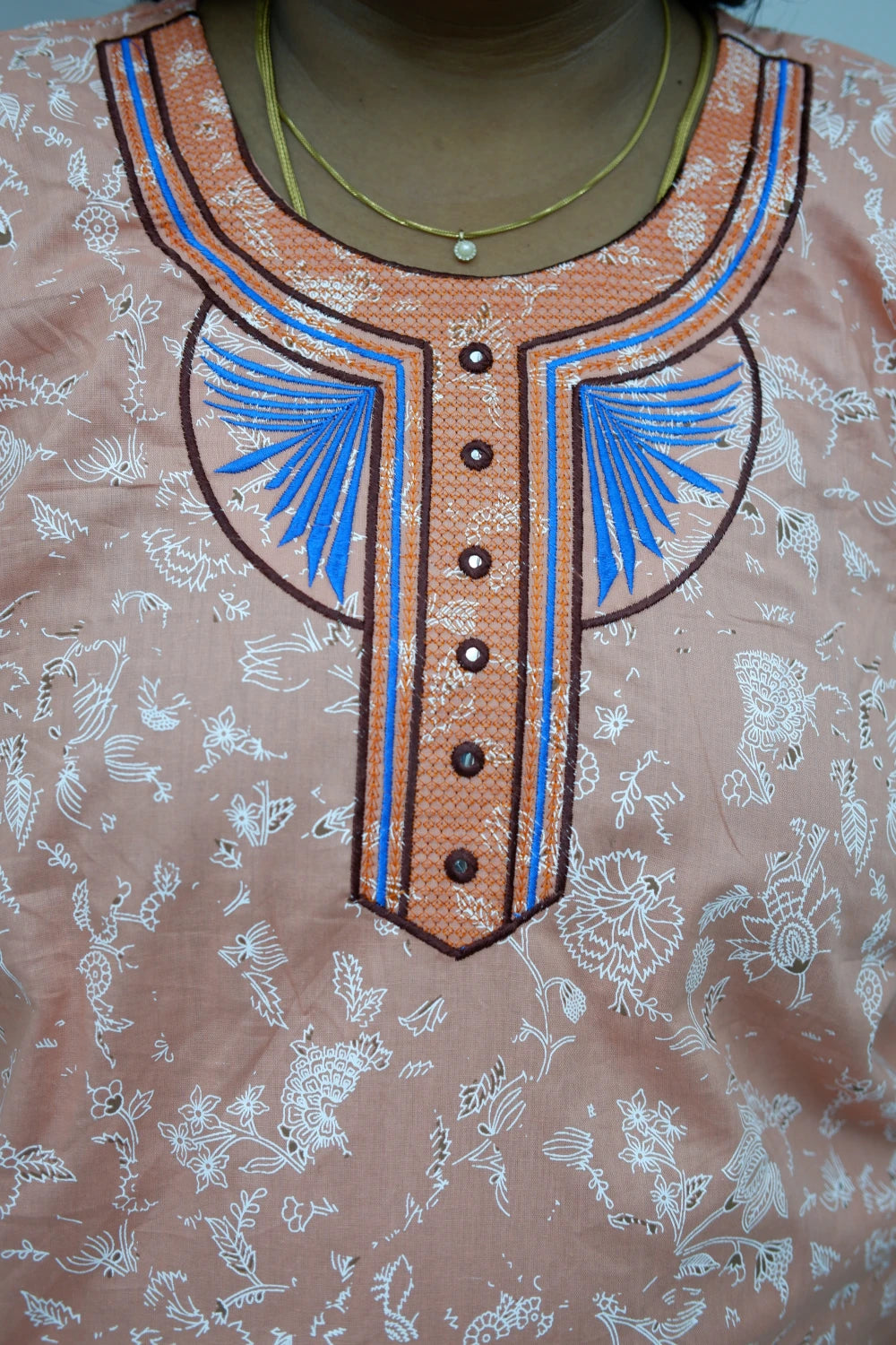 Mirror Work Cotton Nighty with Elegant Embroidery – Soft & Stylish