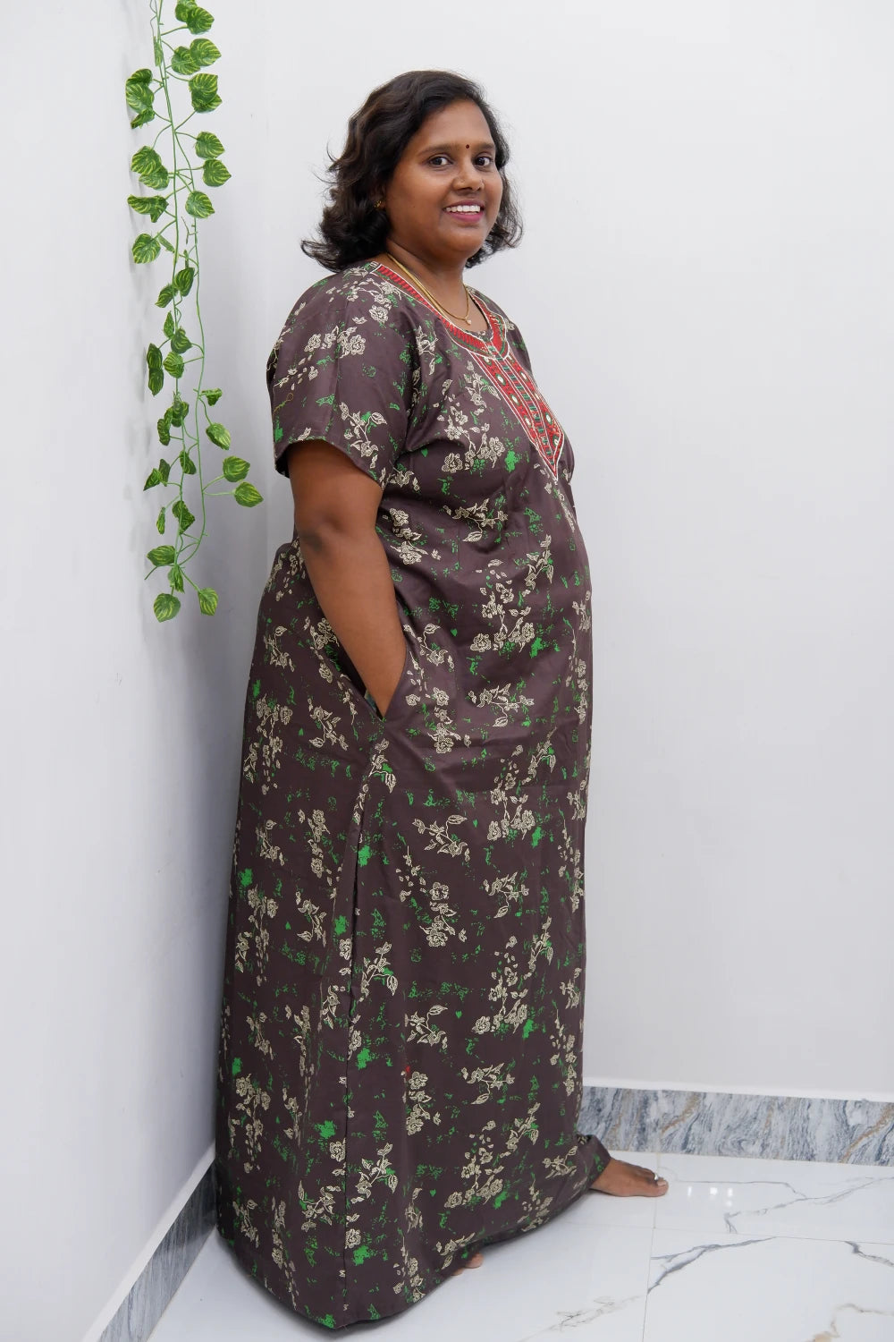 Mirror Work Cotton Nighty with Elegant Embroidery – Soft & Stylis