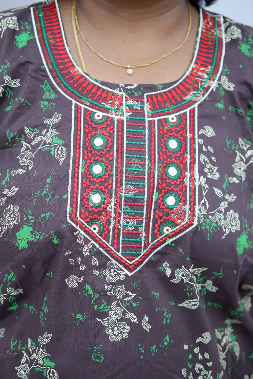 Mirror Work Cotton Nighty with Elegant Embroidery – Soft & Stylis