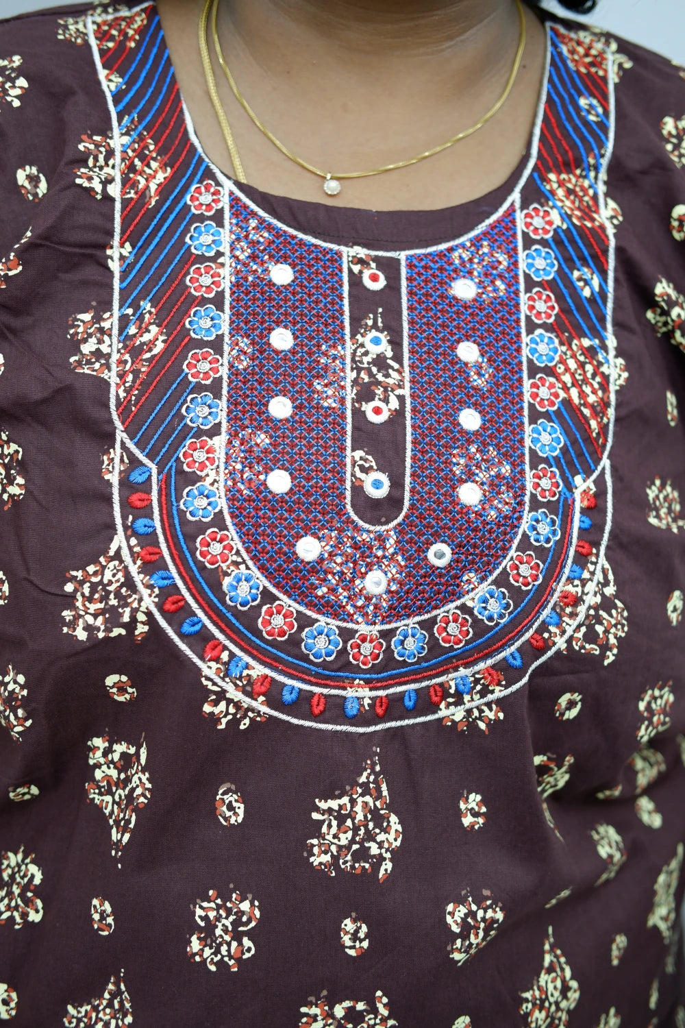 Mirror Work Cotton Nighty with Elegant Embroidery – Soft & Stylis