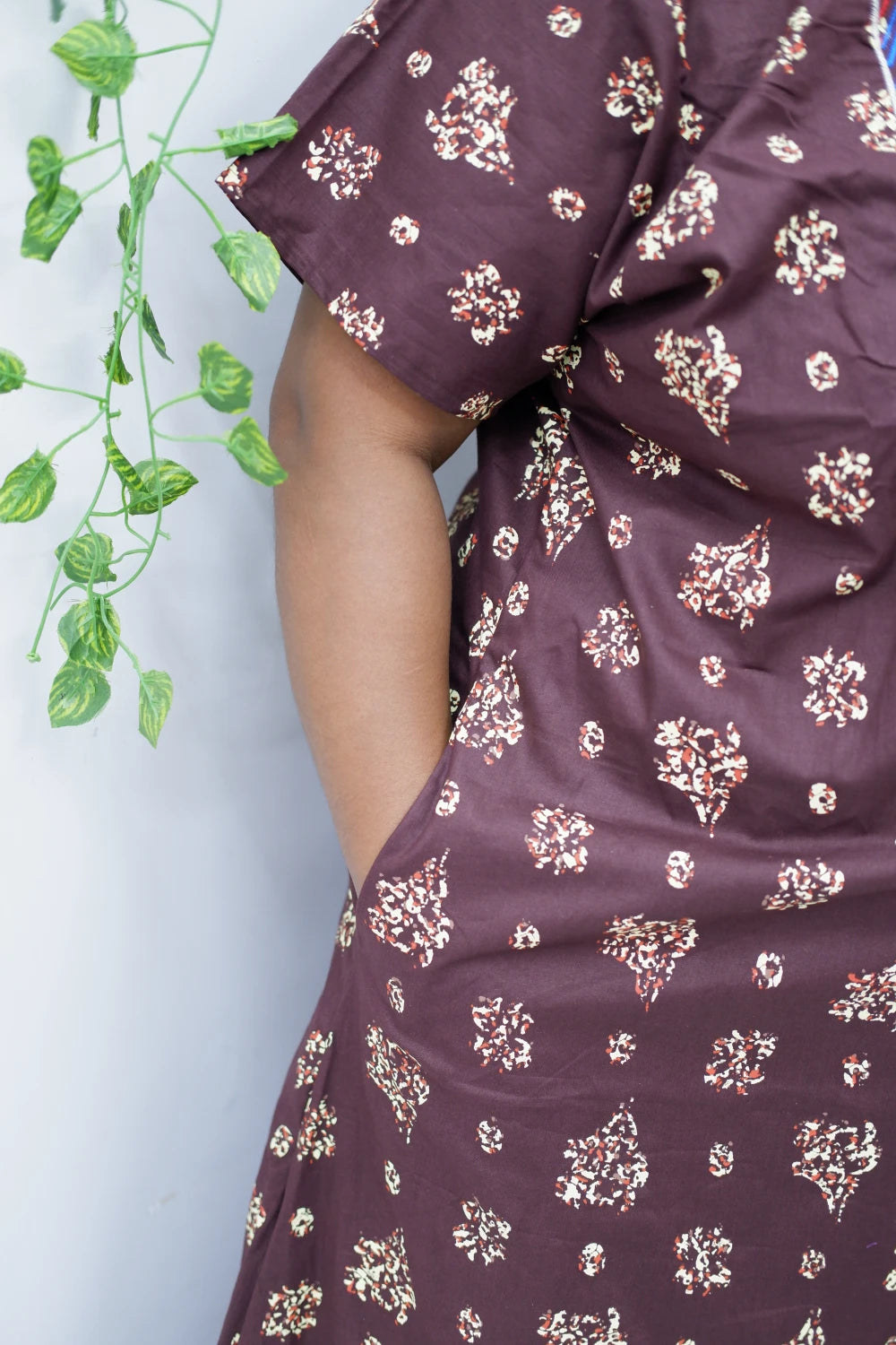 Mirror Work Cotton Nighty with Elegant Embroidery – Soft & Stylis