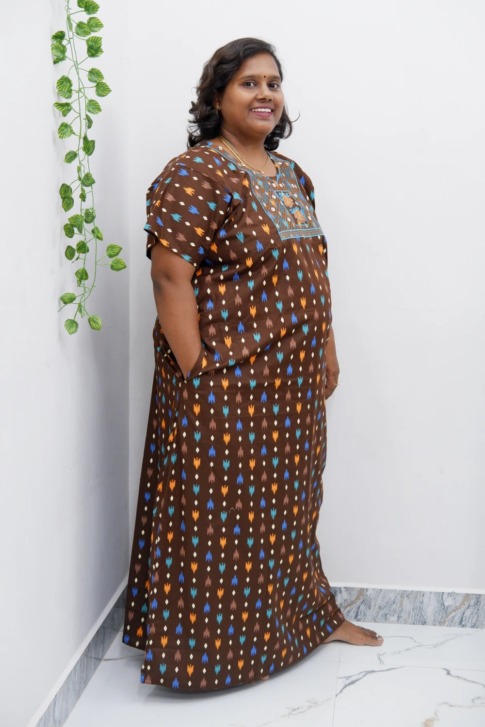 Mirror Work Cotton Nighty with Elegant Embroidery – Soft & Stylis