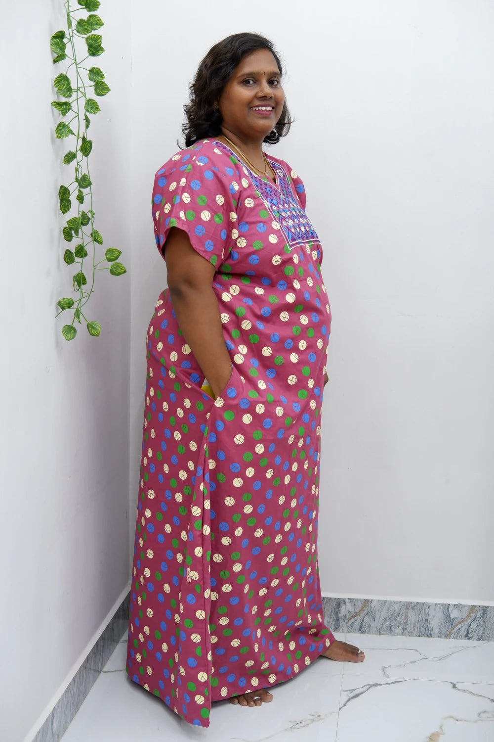 Mirror Work Cotton Nighty with Elegant Embroidery – Soft & Stylis