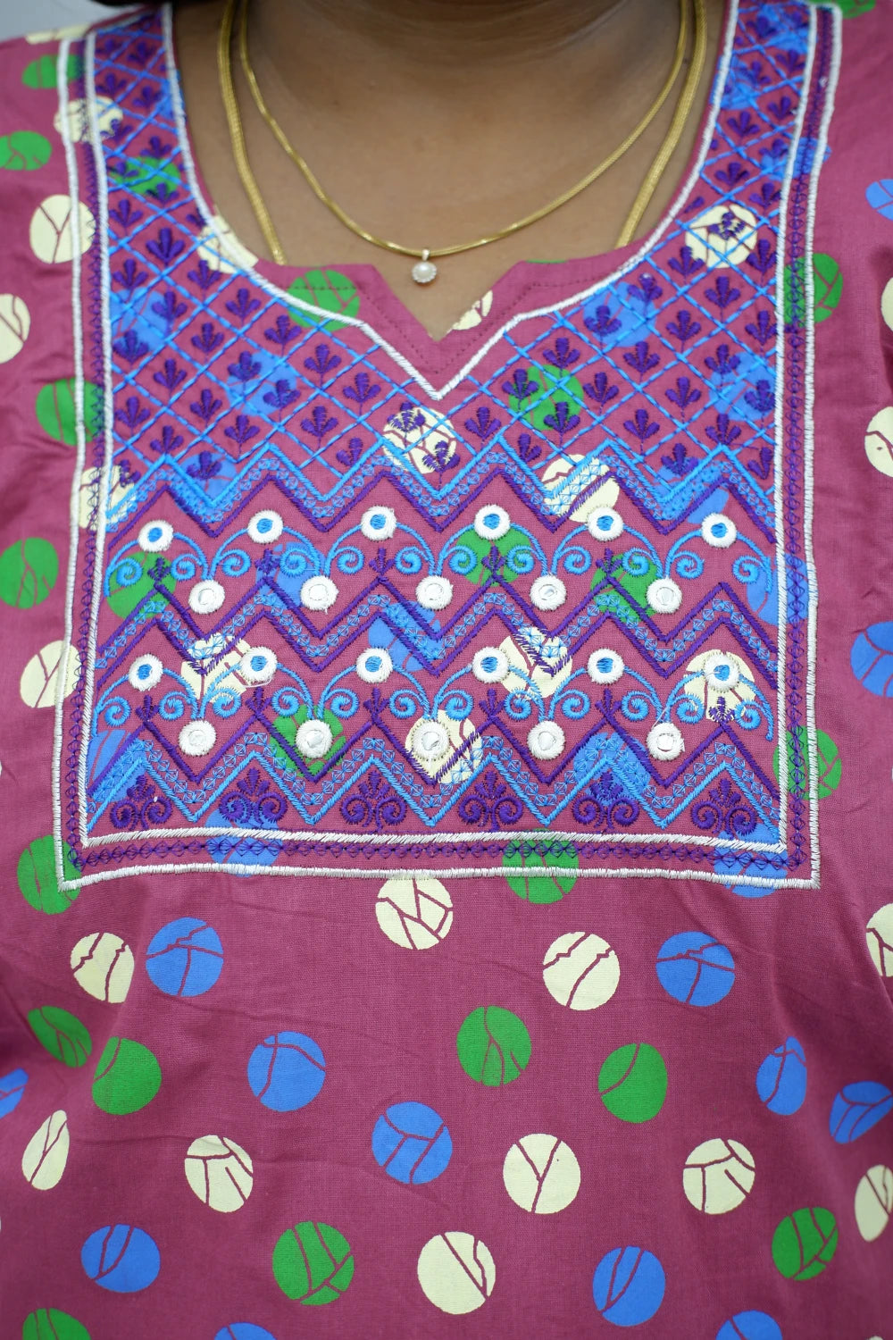 Mirror Work Cotton Nighty with Elegant Embroidery – Soft & Stylis