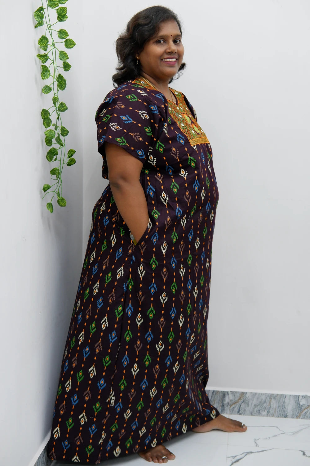 Mirror Work Cotton Nighty with Elegant Embroidery – Soft & Stylis
