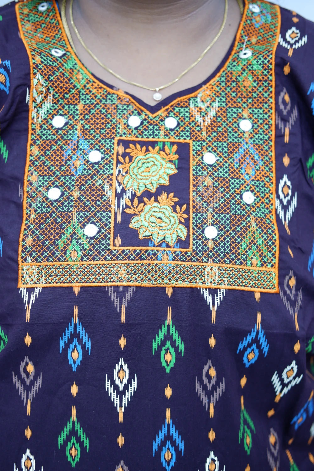 Mirror Work Cotton Nighty with Elegant Embroidery – Soft & Stylis