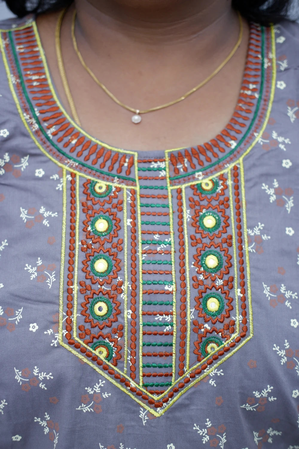 Mirror Work Cotton Nighty with Elegant Embroidery – Soft & Stylis