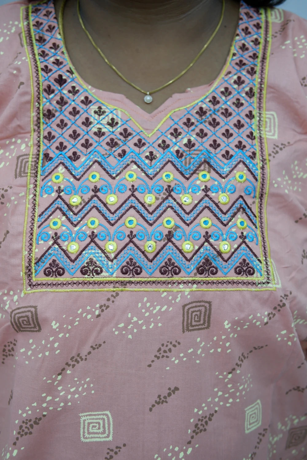 Mirror Work Cotton Nighty with Elegant Embroidery – Soft & Stylis