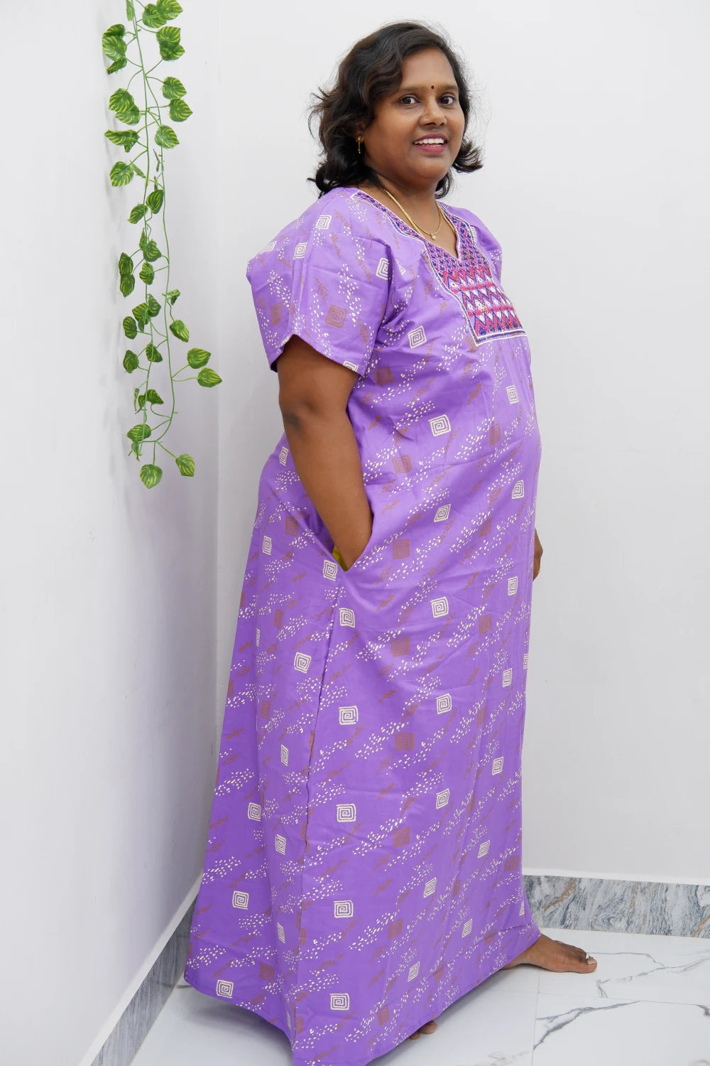 Mirror Work Cotton Nighty with Elegant Embroidery – Soft & Stylis