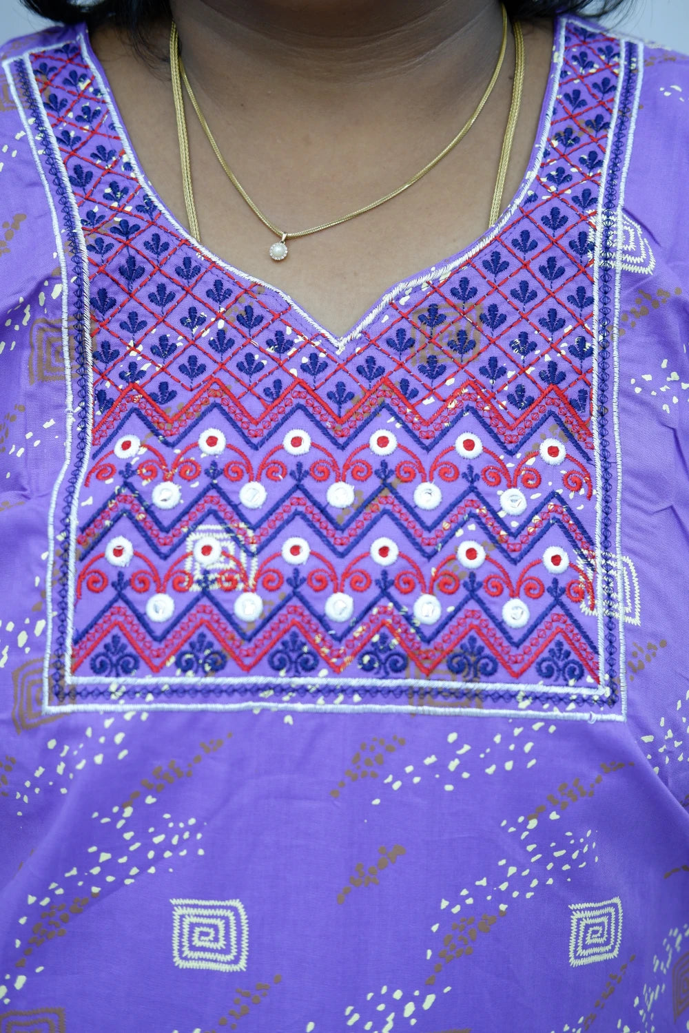 Mirror Work Cotton Nighty with Elegant Embroidery – Soft & Stylis