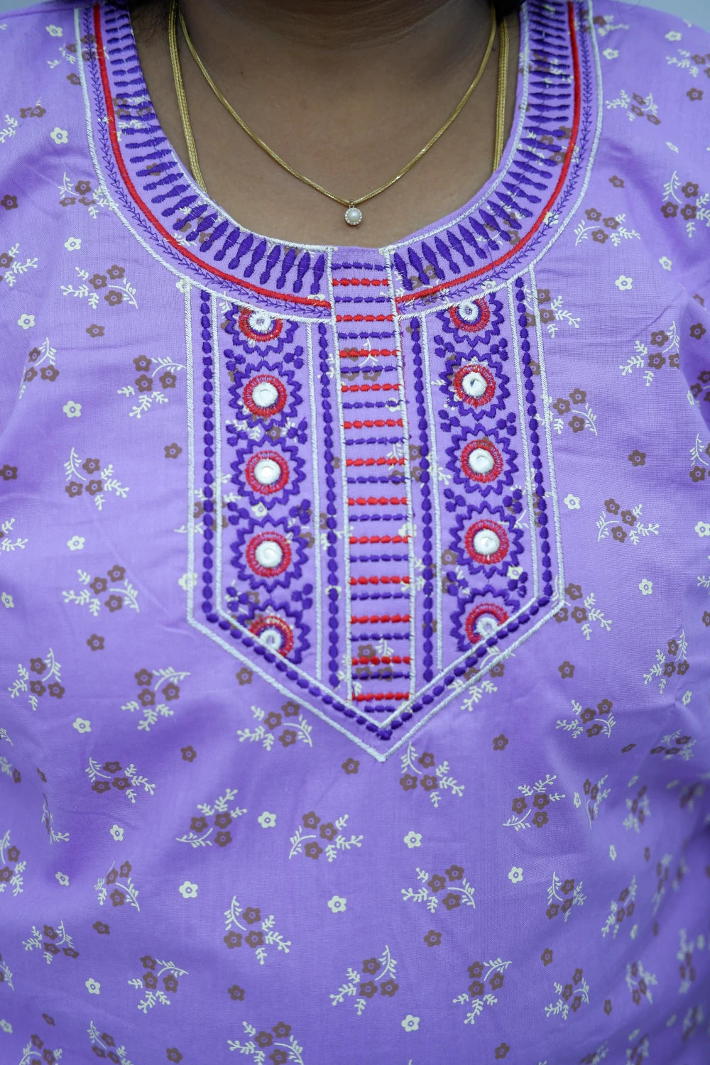 Mirror Work Cotton Nighty with Elegant Embroidery – Soft & Stylis