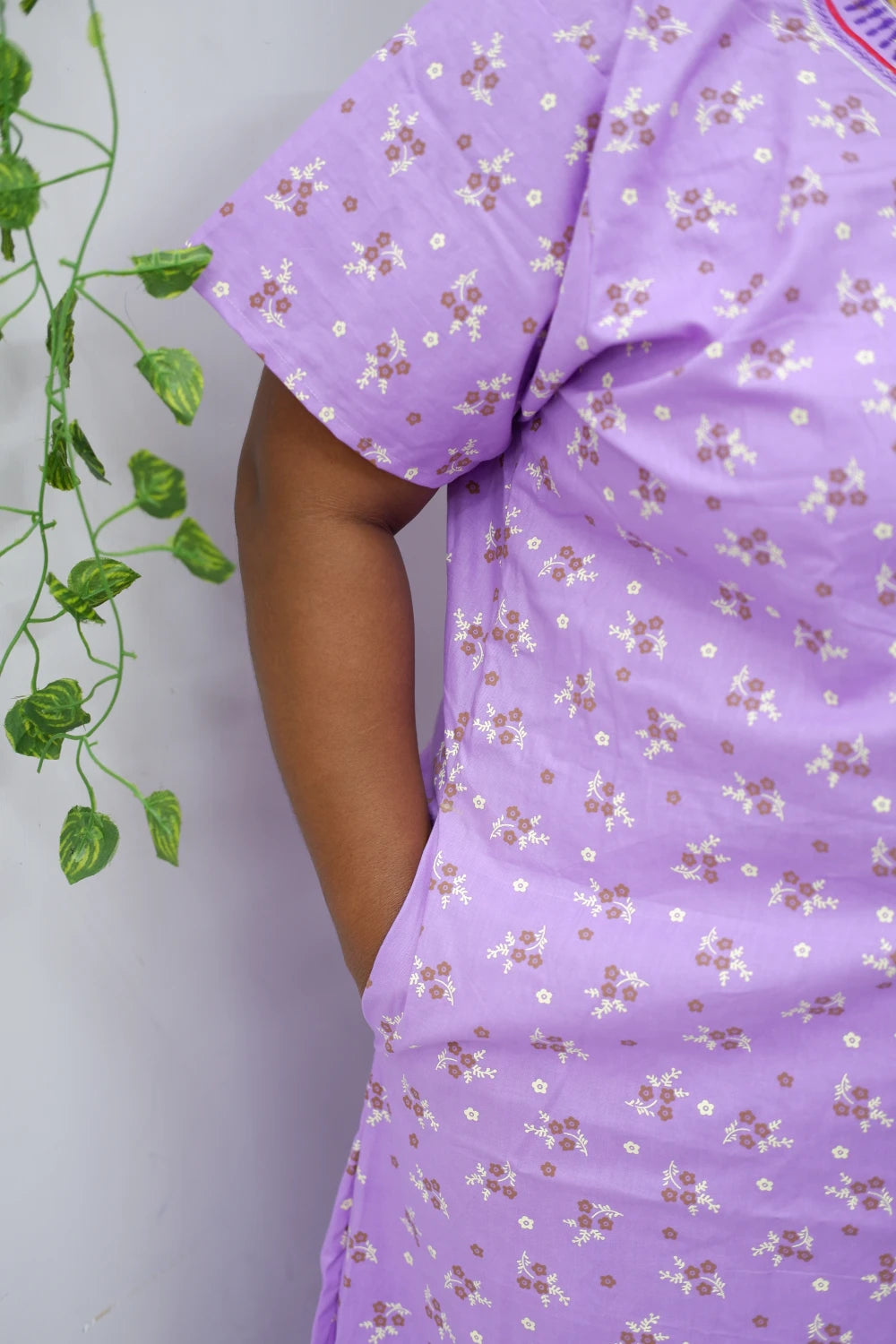 Mirror Work Cotton Nighty with Elegant Embroidery – Soft & Stylis