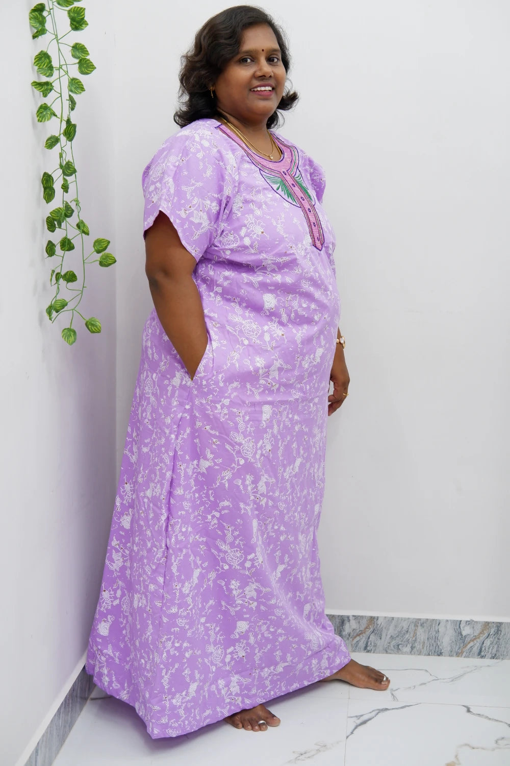 Mirror Work Cotton Nighty with Elegant Embroidery – Soft & Stylis
