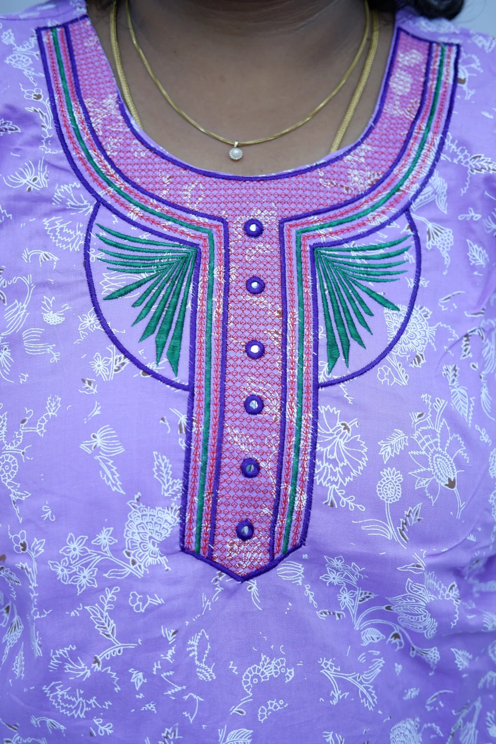Mirror Work Cotton Nighty with Elegant Embroidery – Soft & Stylis