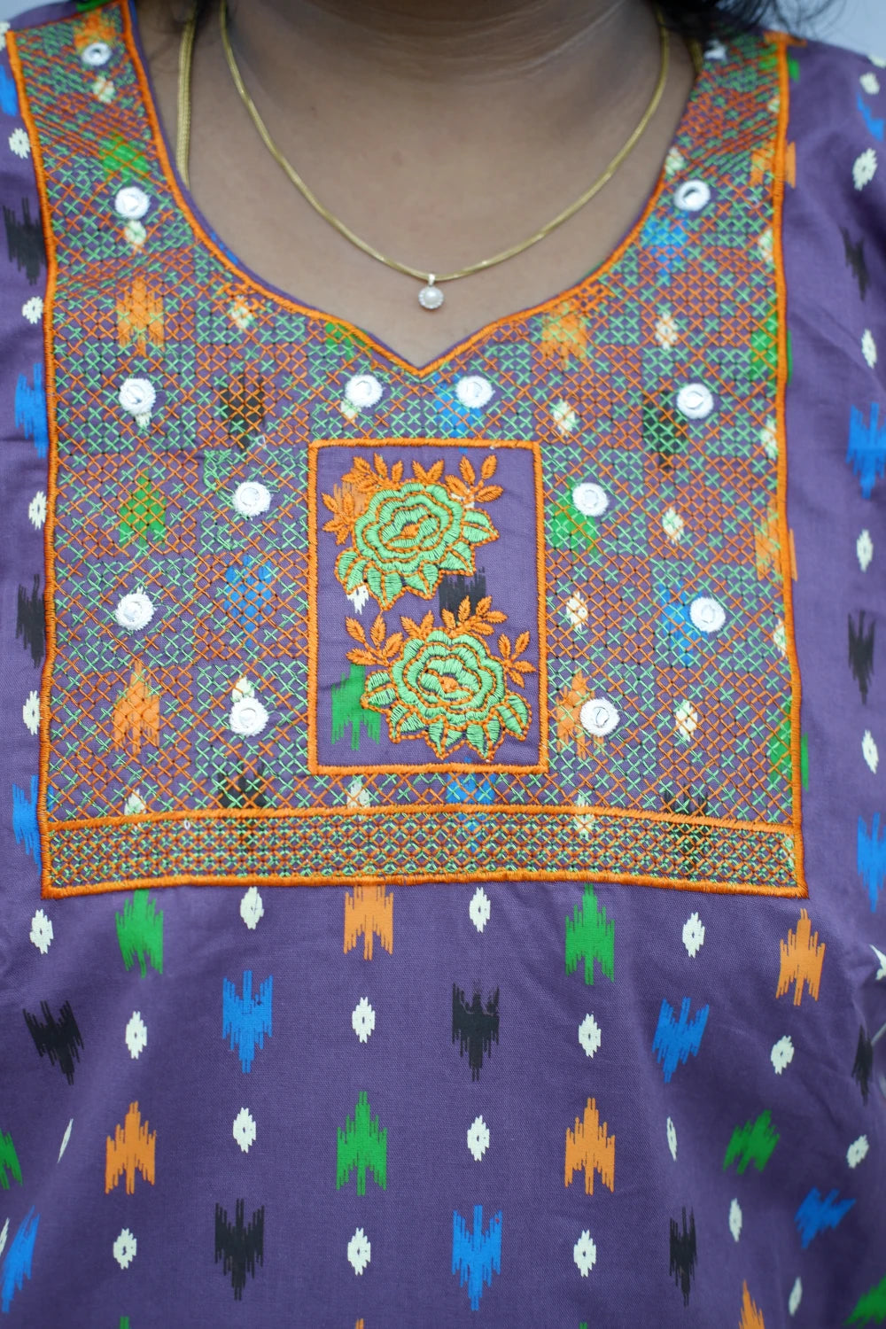 Mirror Work Cotton Nighty with Elegant Embroidery – Soft & Stylis