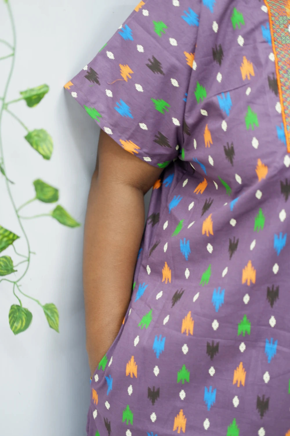 Mirror Work Cotton Nighty with Elegant Embroidery – Soft & Stylis