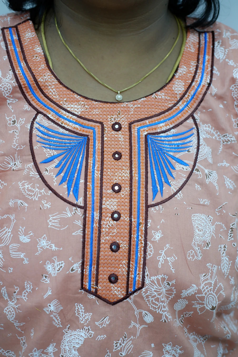Mirror Work Cotton Nighty with Elegant Embroidery – Soft & Stylis
