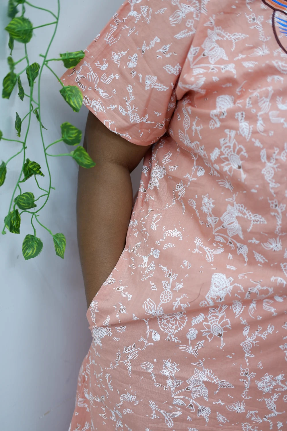 Mirror Work Cotton Nighty with Elegant Embroidery – Soft & Stylis