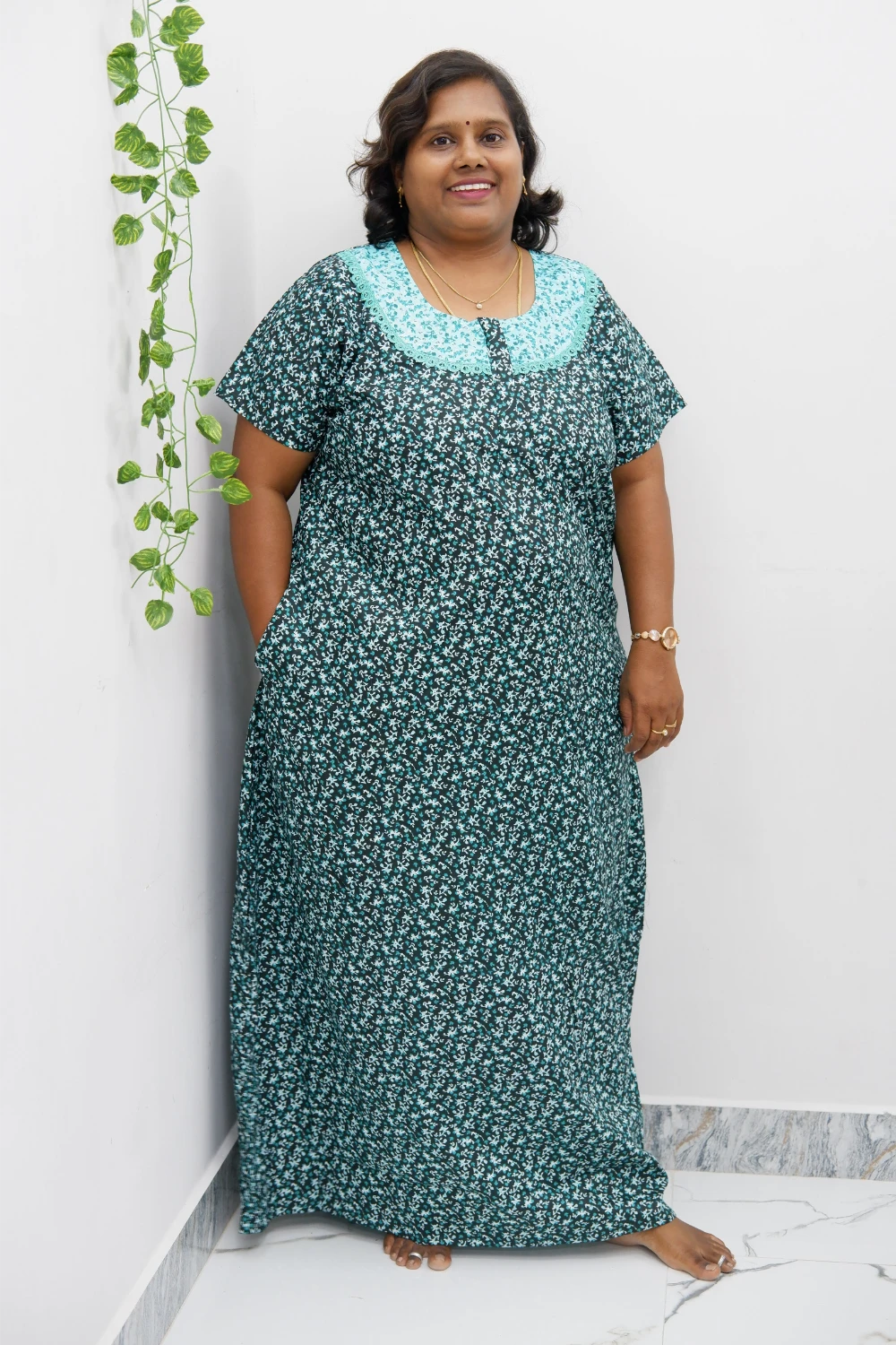 Floral Bliss Round Zip Cotton Nighty