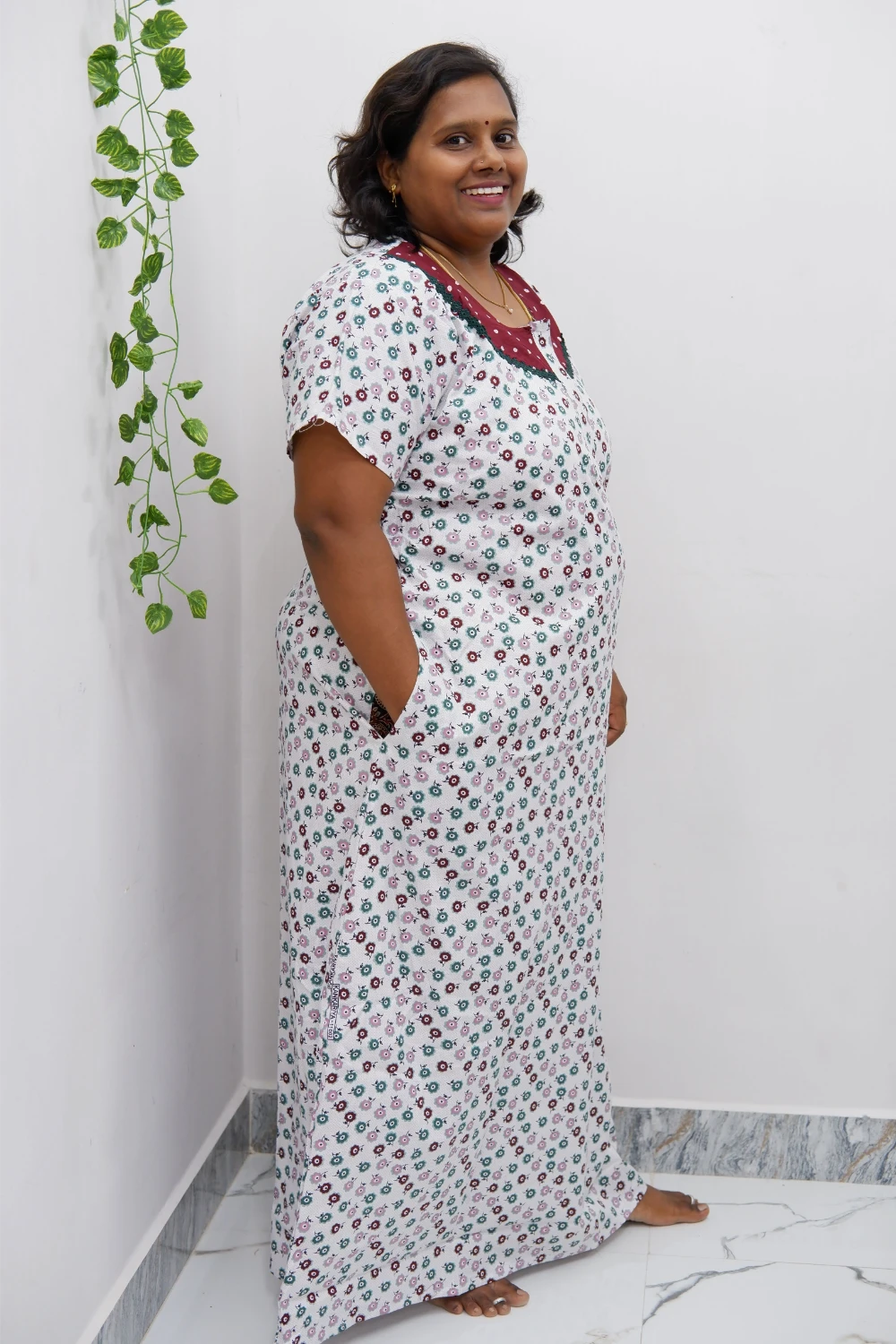 Floral Bliss Round Zip Cotton Nighty