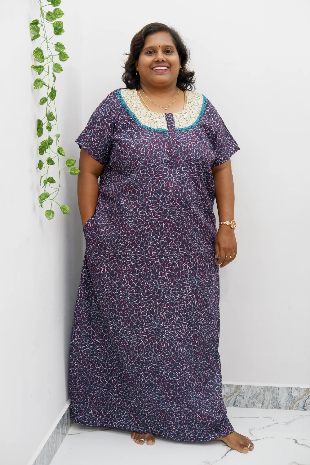 Floral Bliss Round Zip Cotton Nighty