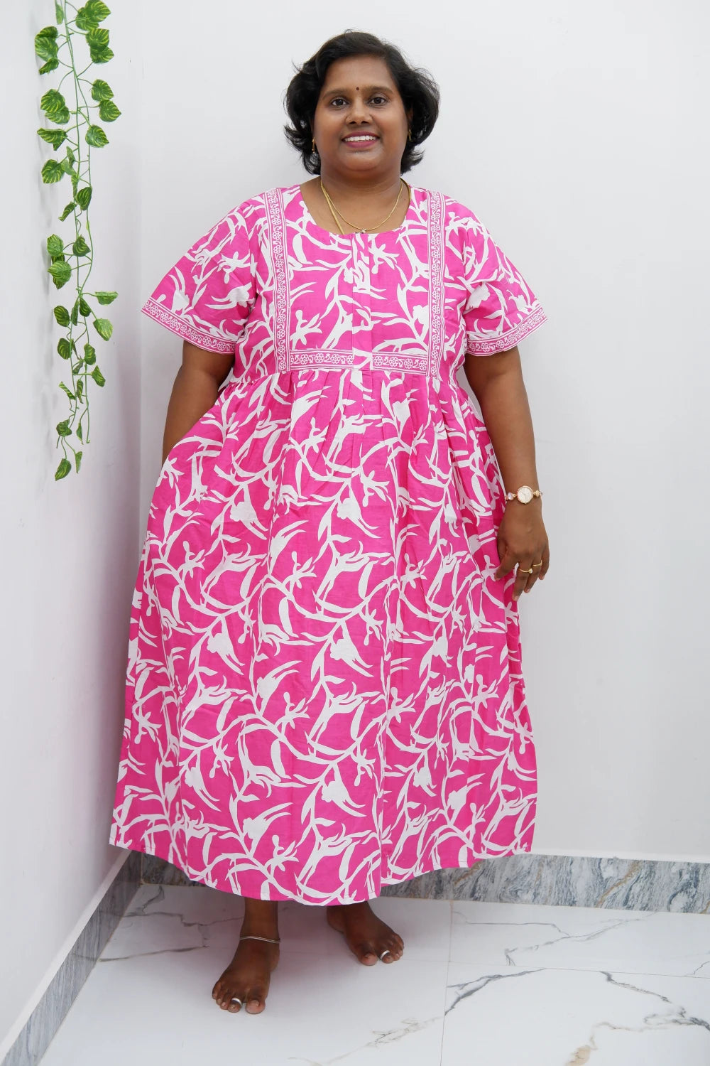 Midi Frock with Back Knot & Front Zip Jyothi Cotton Nighty