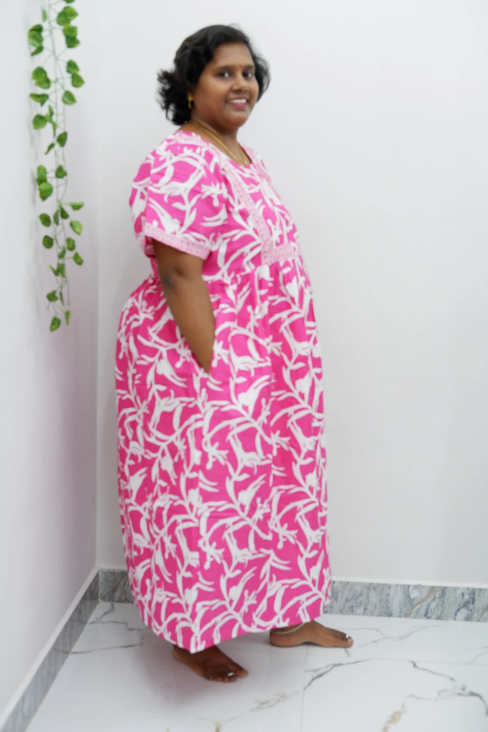 Midi Frock with Back Knot & Front Zip Jyothi Cotton Nighty