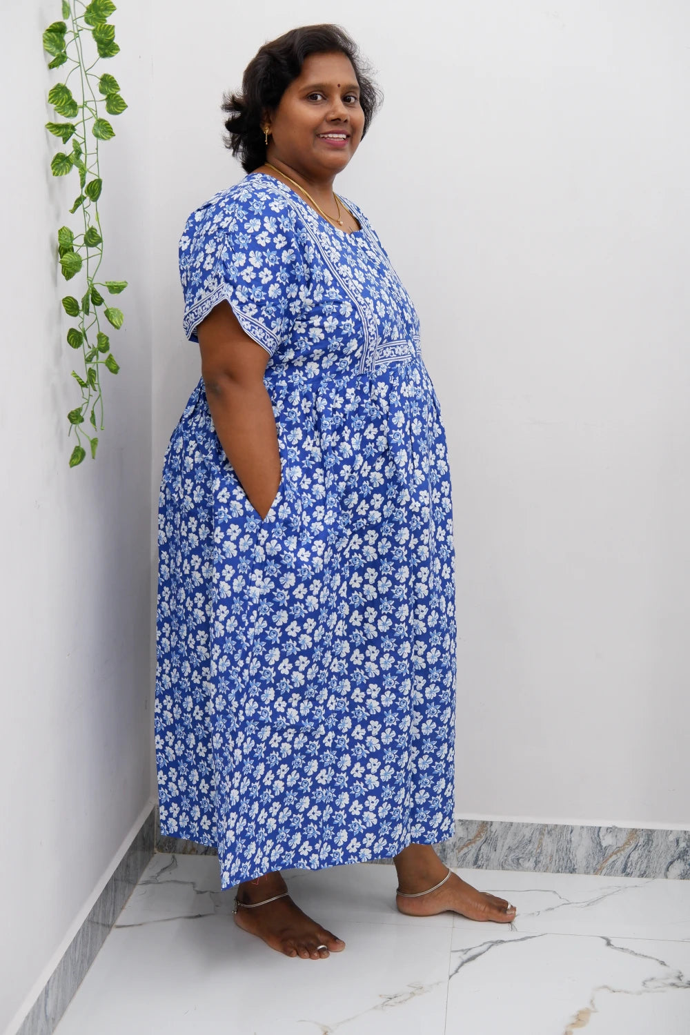 Midi Frock with Back Knot & Front Zip Jyothi Cotton Nighty