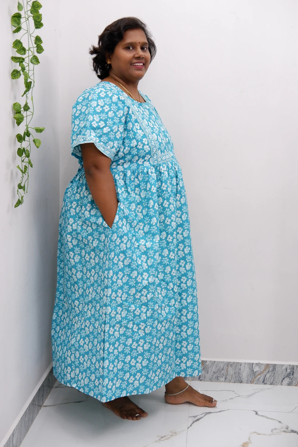 Midi Frock with Back Knot & Front Zip Jyothi Cotton Nighty