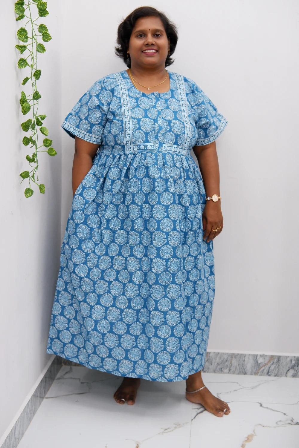 Midi Frock with Back Knot & Front Zip Jyothi Cotton Nighty